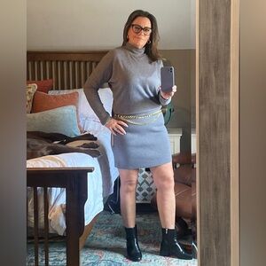 White House Black Market Gray Flare and Fit Turtleneck Dress